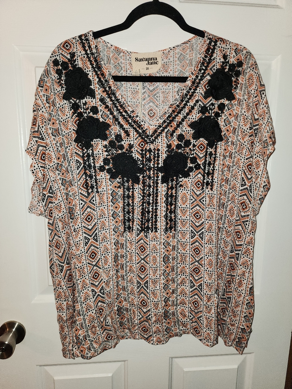 Savanna Jane Black Floral Embroidered V-Neck Tunic